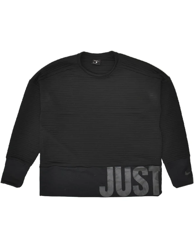 NIKE Womens Dri Fit Oversized Graphic Sweatshirt Jumper UK 10 Small Black Hoodie with Emblem Brand Identity