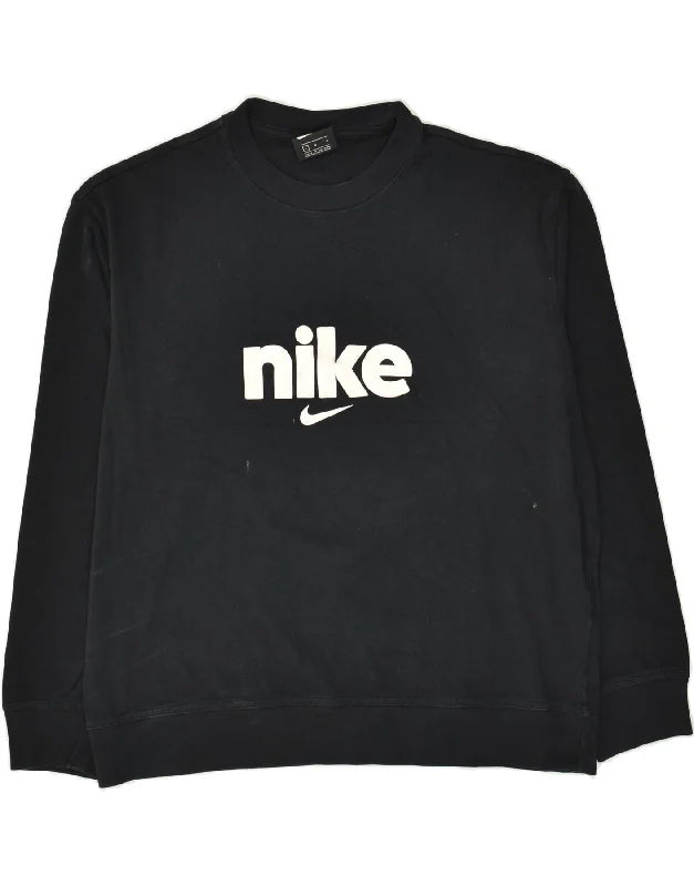 NIKE Womens Graphic Sweatshirt Jumper UK 16 Large Black Cotton Hoodie with Elastic Cuffs Stretchable Comfortable