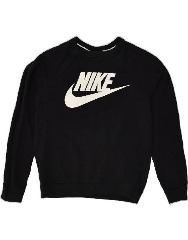 NIKE Womens Graphic Sweatshirt Jumper UK 6 XS Black Cotton Hoodie with Hood Adjustable Protection