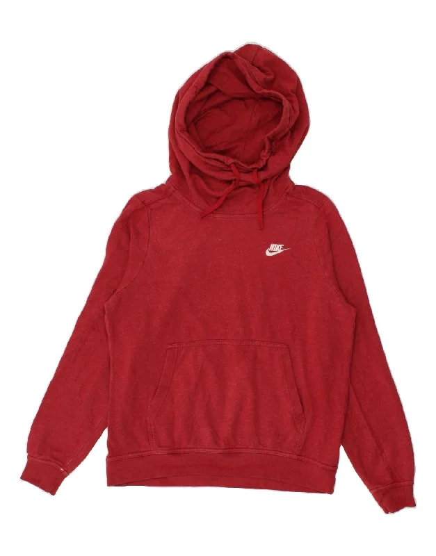 NIKE Womens Hoodie Jumper UK 14 Medium Red Cotton Hoodie with Lining Warm Insulated