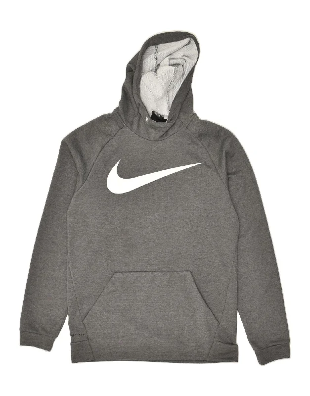 NIKE Womens Loose Fit Graphic Hoodie Jumper UK 10 Small Grey Polyester Hoodie with Hood Adjustable Protection