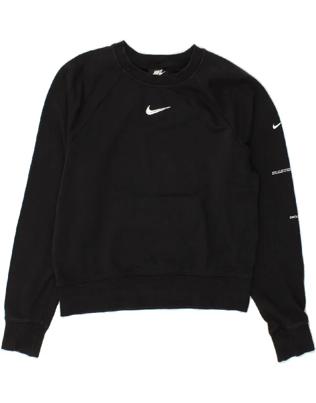 NIKE Womens Oversized Crop Graphic Sweatshirt Jumper UK 10 Small Black Hoodie with Ribbed Neckline Snug Warm