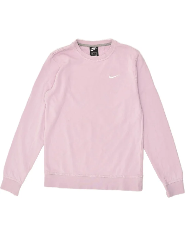 NIKE Womens Sweatshirt Jumper UK 14 Medium Pink Cotton Hoodie with Monochrome Minimalist Simple