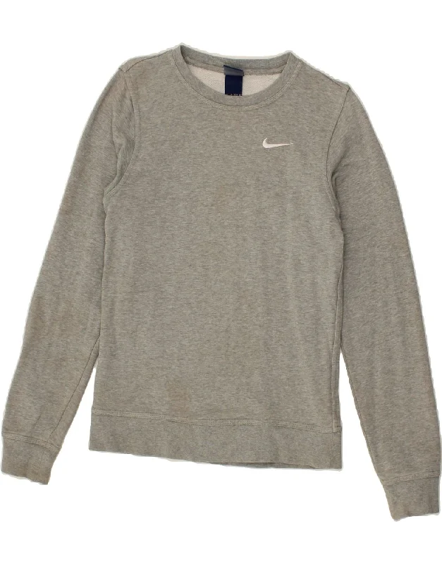 NIKE Womens Sweatshirt Jumper UK 6 XS Grey Cotton Hoodie with Elastic Waist Stretchable Comfortable