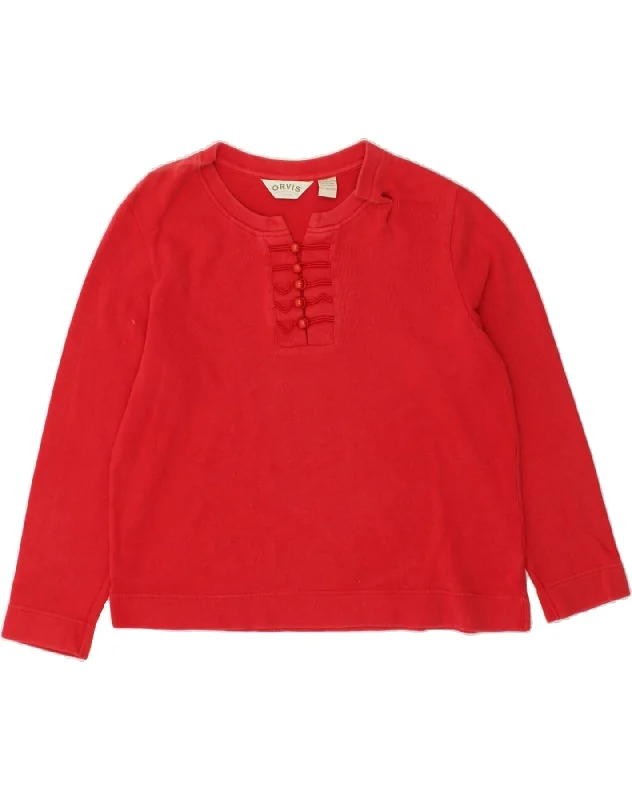 ORVIS Womens Sweatshirt Jumper UK 16 Large Red Cotton Hoodie with Crew Neck Simple Timeless