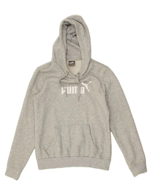 PUMA Womens Graphic Hoodie Jumper UK 10 Small  Grey Cotton Hoodie with Hem Ribbing Snug Secure