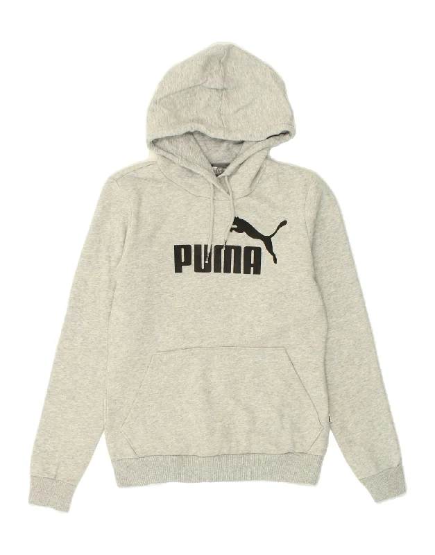 PUMA Womens Graphic Hoodie Jumper UK 10 Small Grey Flecked Cotton Hoodie with Zipper Placket Modern Functional