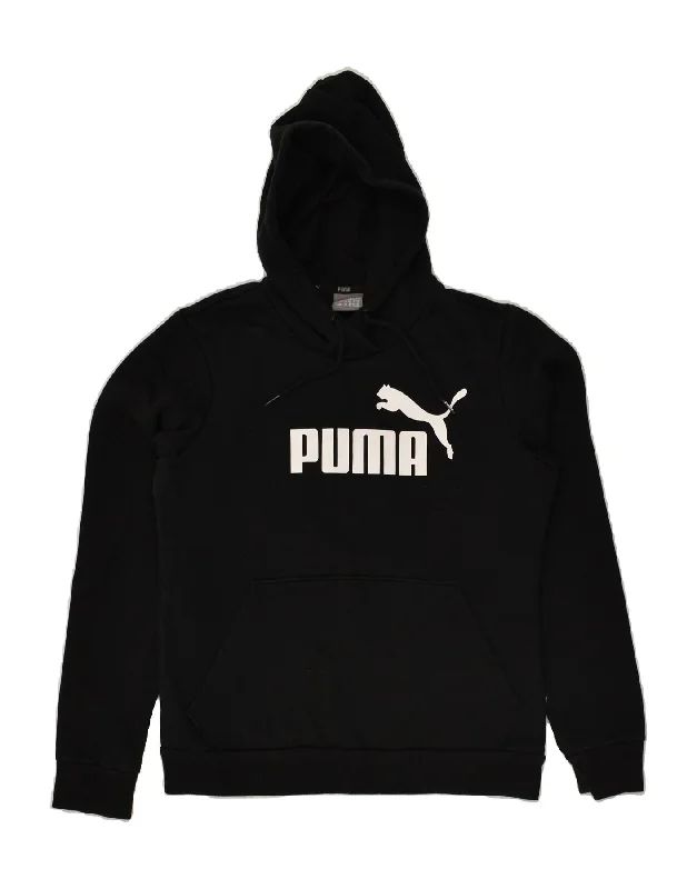 PUMA Womens Graphic Hoodie Jumper UK 12 Medium Black Cotton Hoodie with Cuffed Sleeves Snug Secure