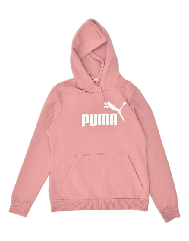 PUMA Womens Graphic Hoodie Jumper UK 12 Medium  Pink Cotton Hoodie with Embroidery Detailed Premium