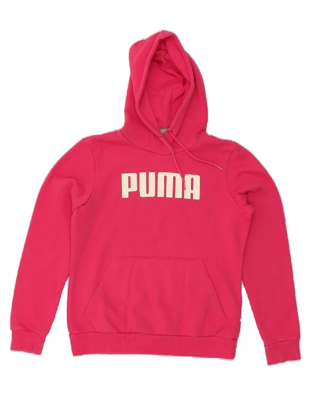 PUMA Womens Graphic Hoodie Jumper UK 12 Medium Pink Cotton Hoodie with Hem Detail Decorative Unique