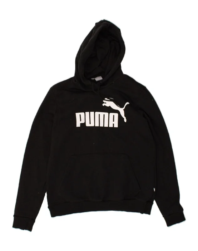 PUMA Womens Graphic Hoodie Jumper UK 16 Large  Black Hooded Sweatshirt Casual Wear Street Style