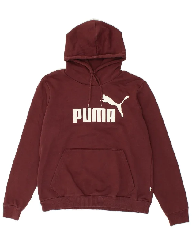 PUMA Womens Graphic Hoodie Jumper UK 16 Large Maroon Hoodie with Velcro Closure Adjustable Secure