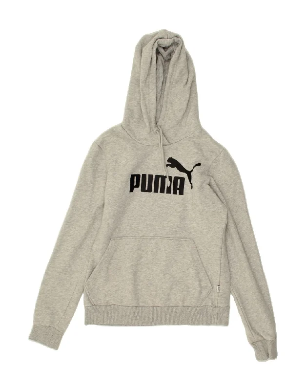 PUMA Womens Graphic Hoodie Jumper UK 8 Small Grey Cotton Hoodie with Oversized Fit Loose Comfortable