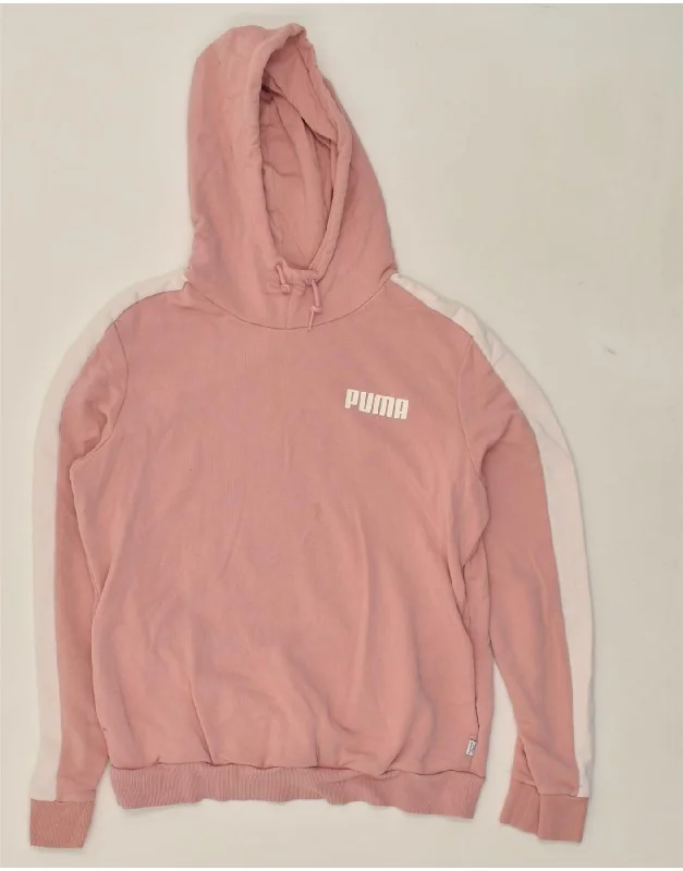 PUMA Womens Hoodie Jumper UK 16 Large Pink Colourblock Polyester Hoodie with Camouflage Military Edgy