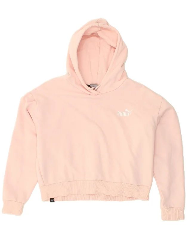 PUMA Womens Oversized Crop Hoodie Jumper UK 10 Small Pink Cotton Hoodie with Strings Custom Fit Adjustable