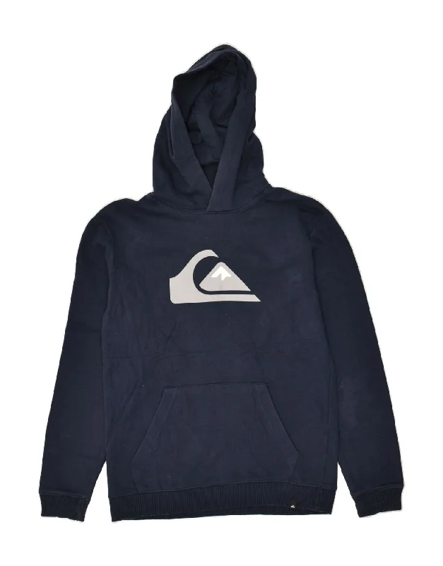 QUIKSILVER Womens Graphic Hoodie Jumper UK 14 Large Navy Blue Cotton Hoodie with Fur Luxurious Winter