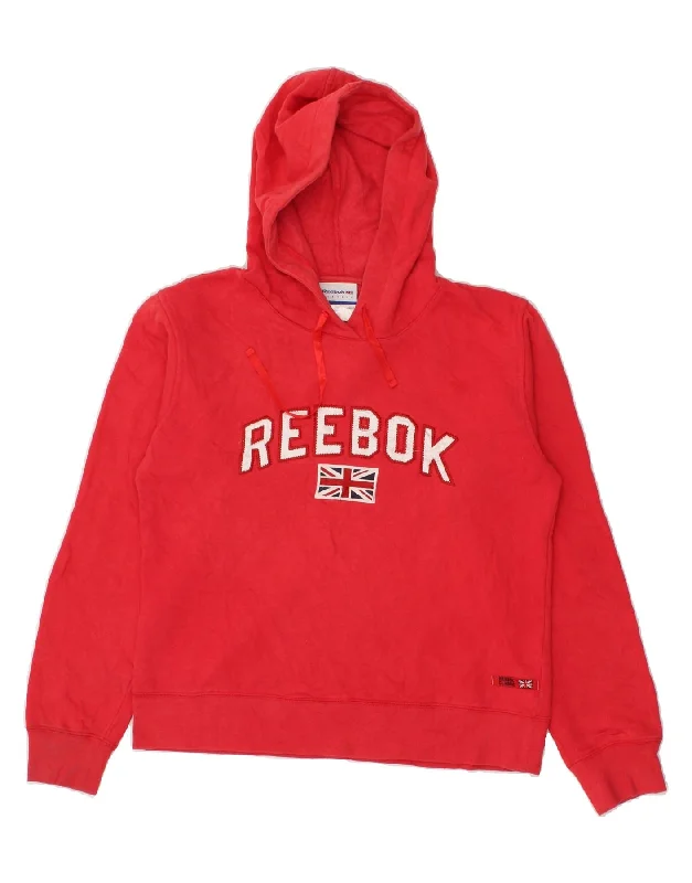 REEBOK Womens Graphic Hoodie Jumper UK 12 Medium Red Cotton Hoodie with Zipper Versatile Modern