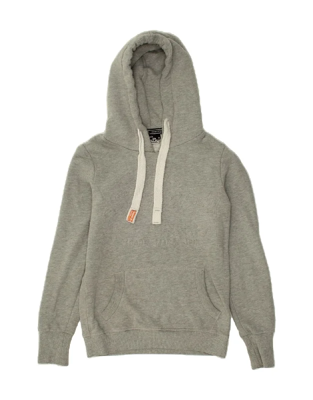 SUPERDRY Womens Hoodie Jumper UK 6 XS Grey Cotton Hoodie with Pastel Soft Subtle