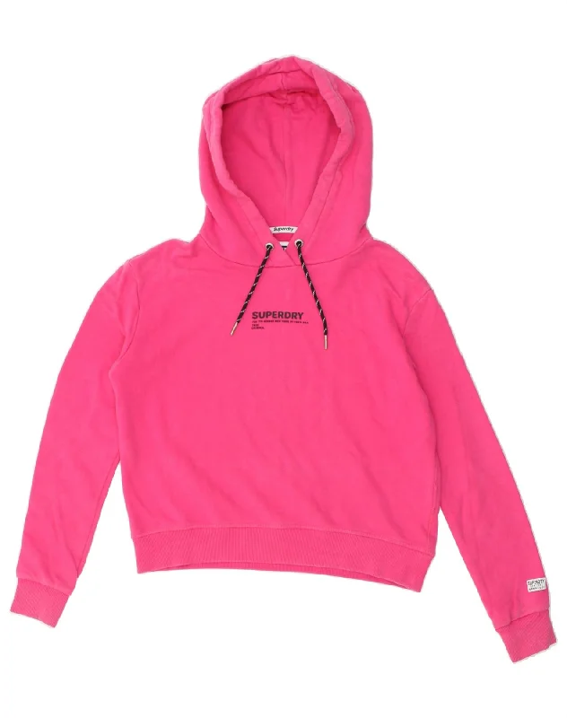 SUPERDRY Womens Oversized Crop Graphic Hoodie Jumper UK 10 Small Pink Hoodie with Velcro Closure Adjustable Secure