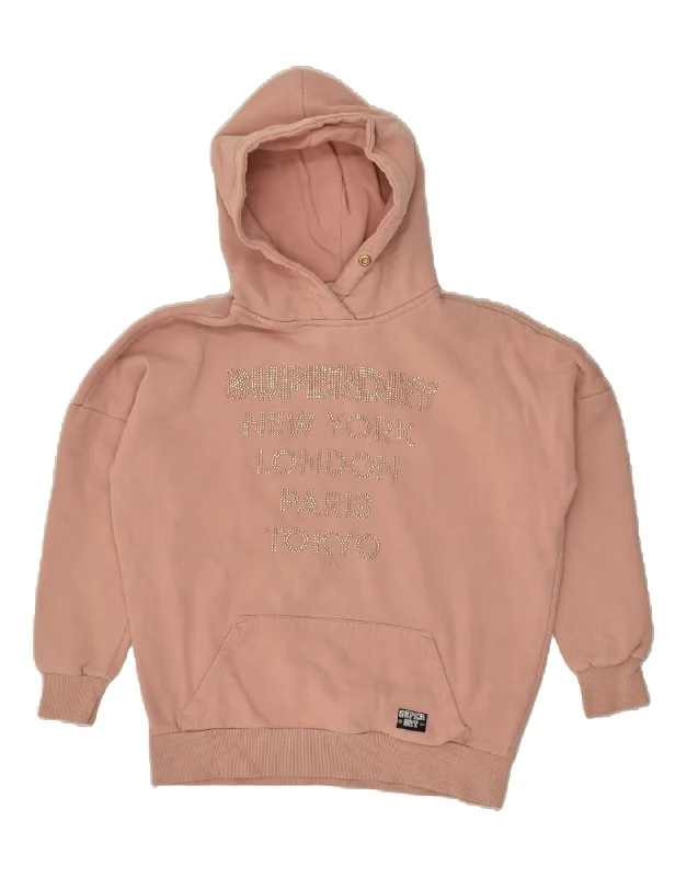 SUPERDRY Womens Oversized Graphic Hoodie Jumper UK 6 XS Pink Cotton Hoodie with V-Neck Classic Versatile