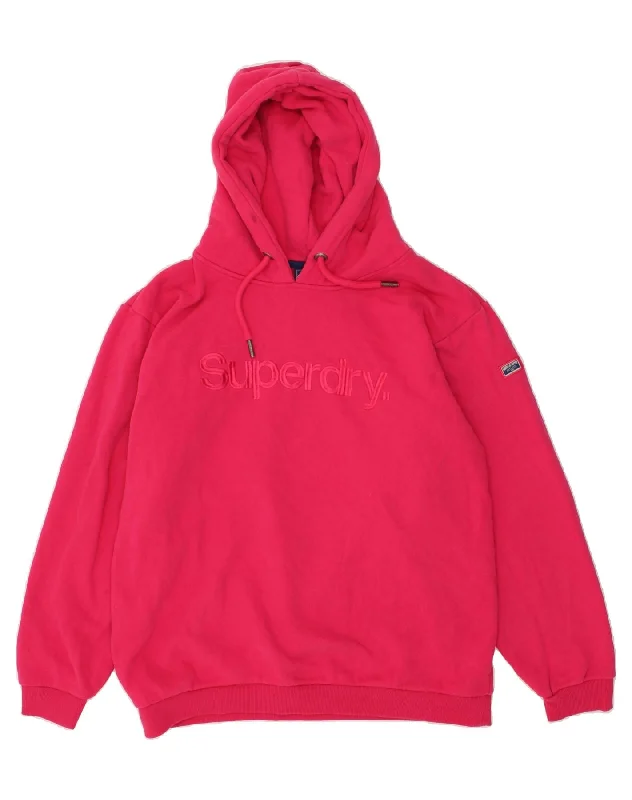 SUPERDRY Womens Oversized Hoodie Jumper UK 14 Medium Pink Cotton Hoodie with Zipper Placket Modern Functional