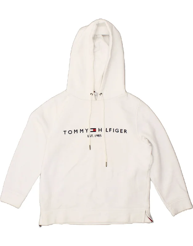 TOMMY HILFIGER Womens Loose Fit Graphic Hoodie Jumper UK 14 Medium White Hoodie Jacket Zipper Layering