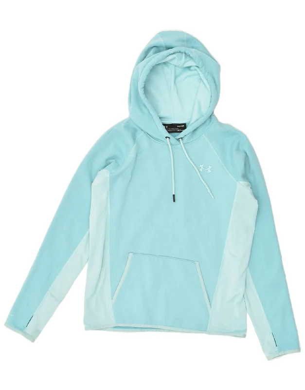 UNDER ARMOUR Womens Cold Gear Hoodie Jumper UK 10 Small Blue Colourblock Hoodie with Hidden Zipper Minimalist Clean