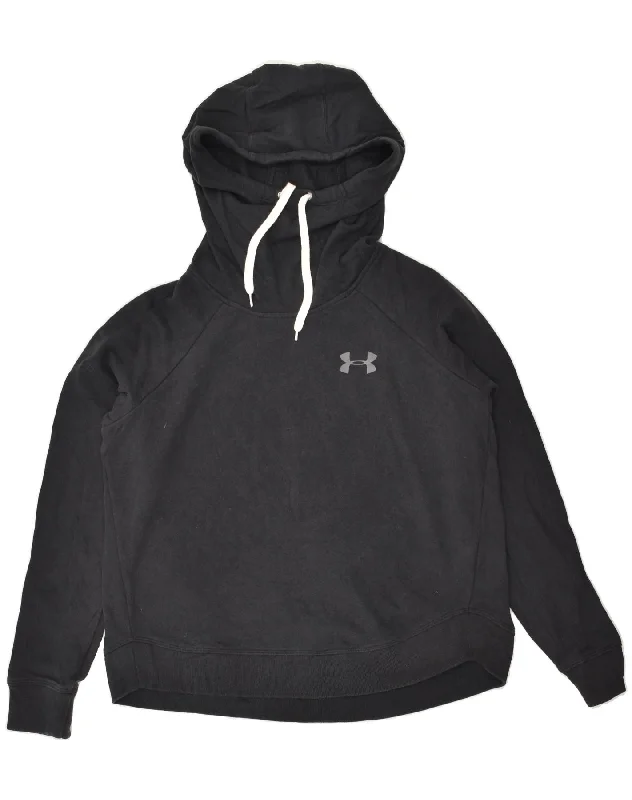 UNDER ARMOUR Womens Hoodie Jumper UK 14 Medium Black Cotton Hoodie with Zipper Placket Modern Functional