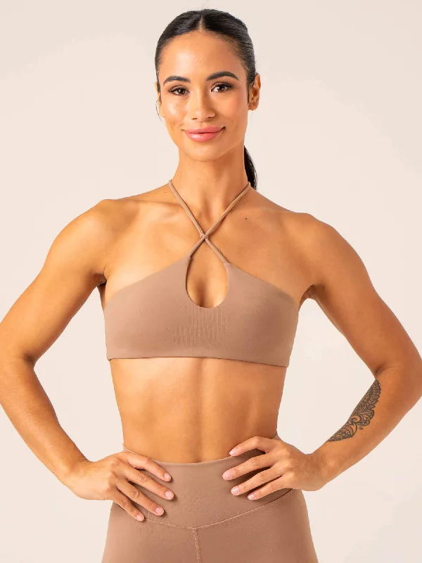 Unstoppable Sports Bra - Mocha Lace-Trimmed Bra