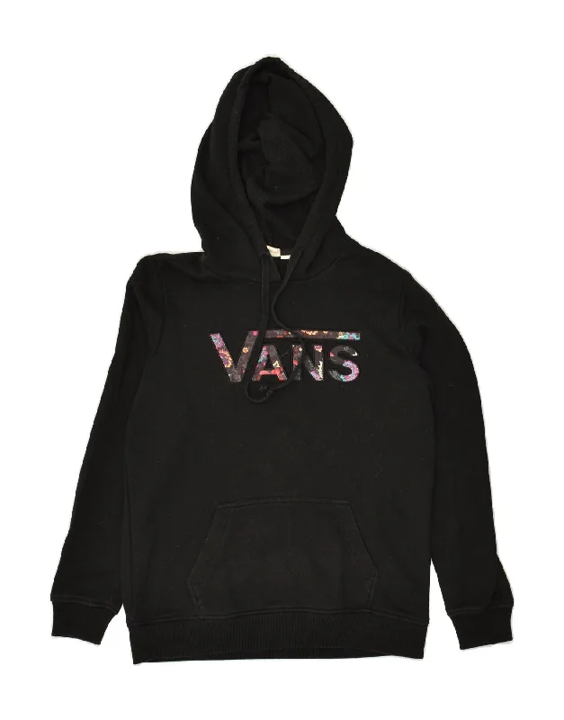 VANS Womens Loose Fit Graphic Hoodie Jumper UK 6 XS Black Cotton Hoodie with Print Artistic Unique