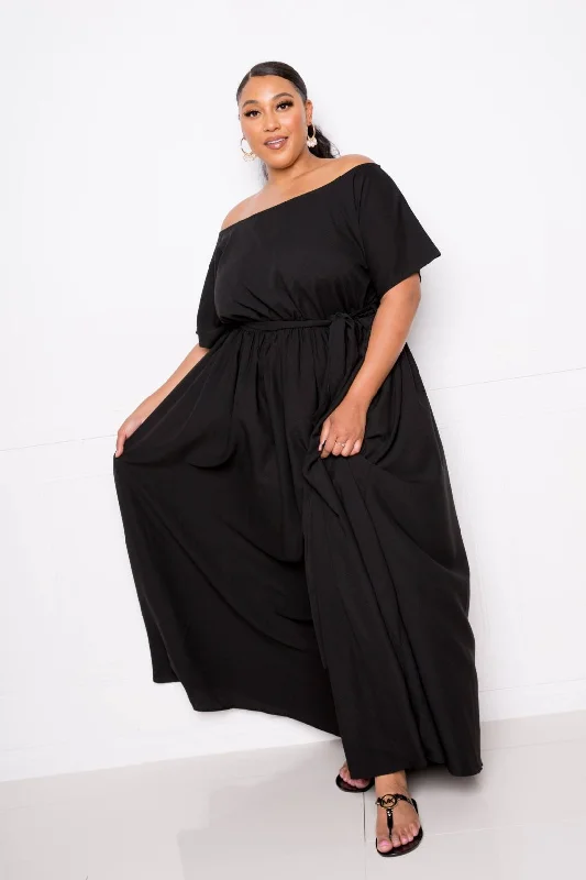 Plus Black Off-the-Shoulder Flowy Maxi Dress Classic Tulle Maxi Dress