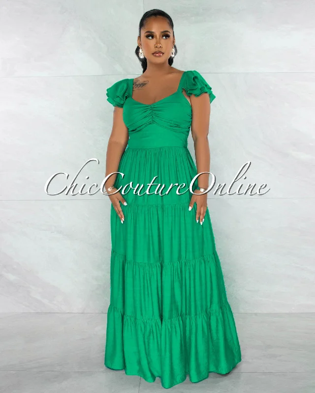 Bowles Green Draped Bust Ruffle Sleeves Maxi Dress Elegant Maxi Dress with Ruffles