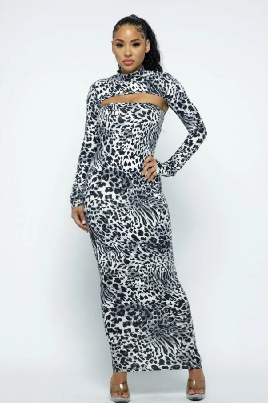 Cheetah Print Super Crop Top & Maxi Dress Cozy Maxi Dress with Slit