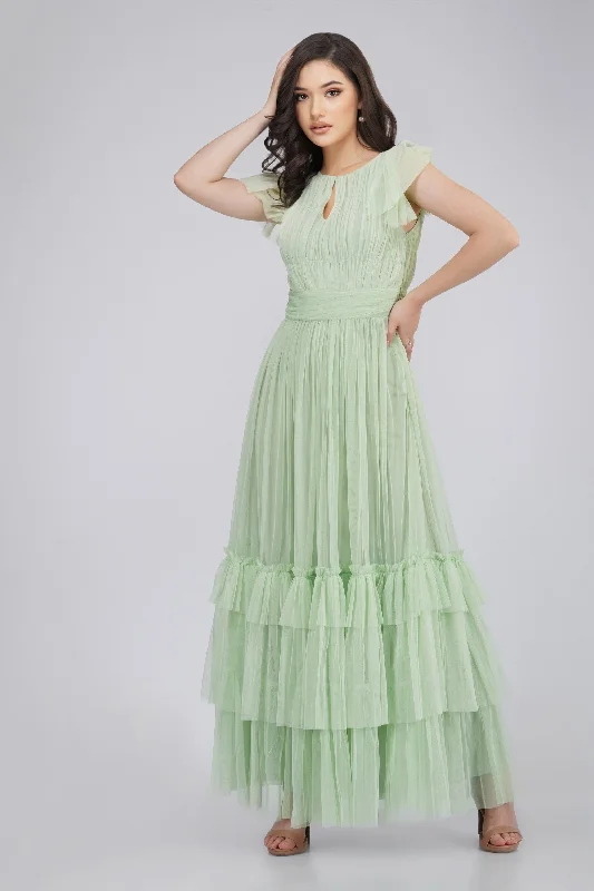 Diva Tulle Maxi Dress in Sage Trendy Maxi Dress with Lace