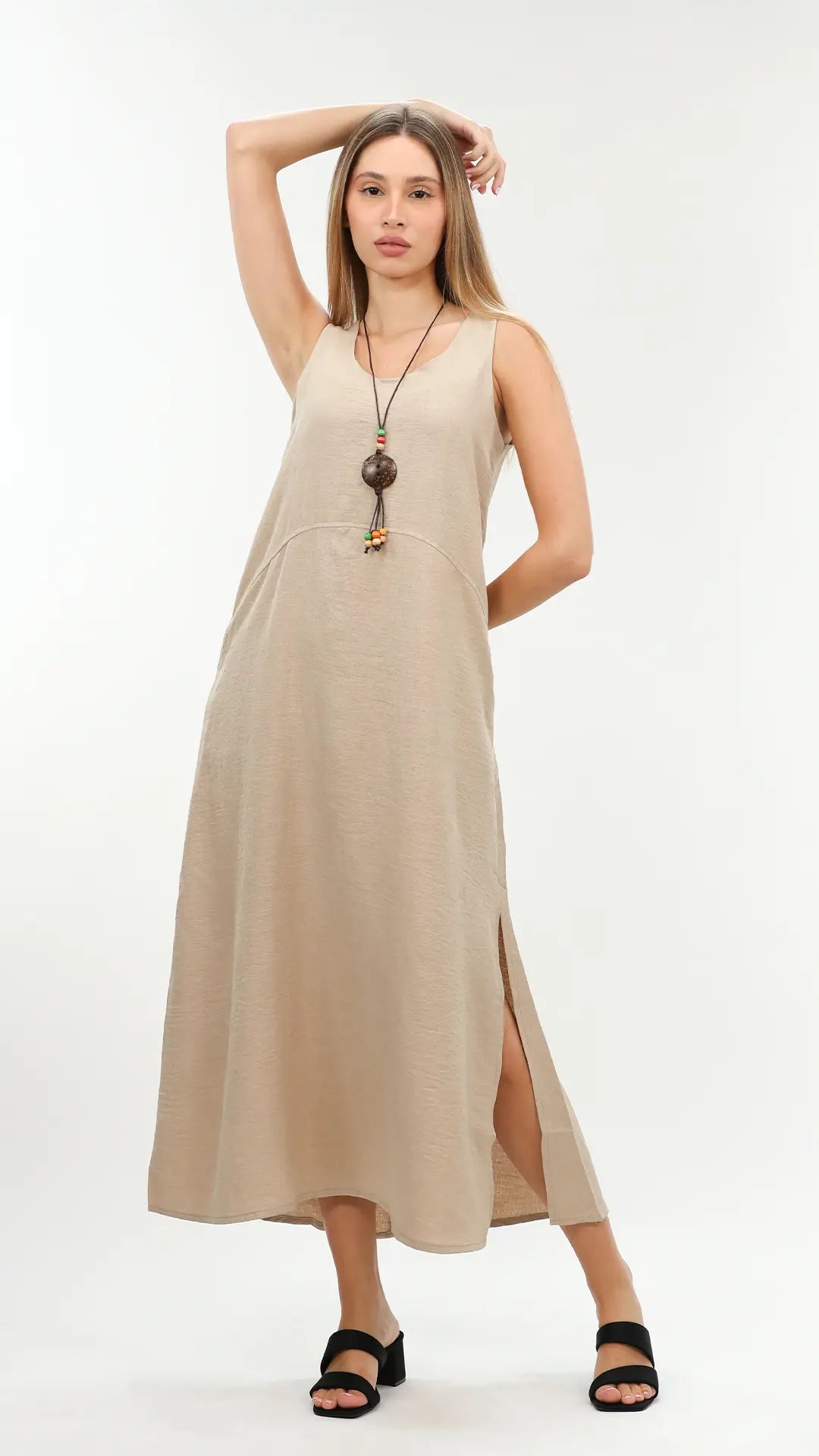 Beige Maxi Dress With Open Side Cozy Cold-Shoulder Maxi Dress