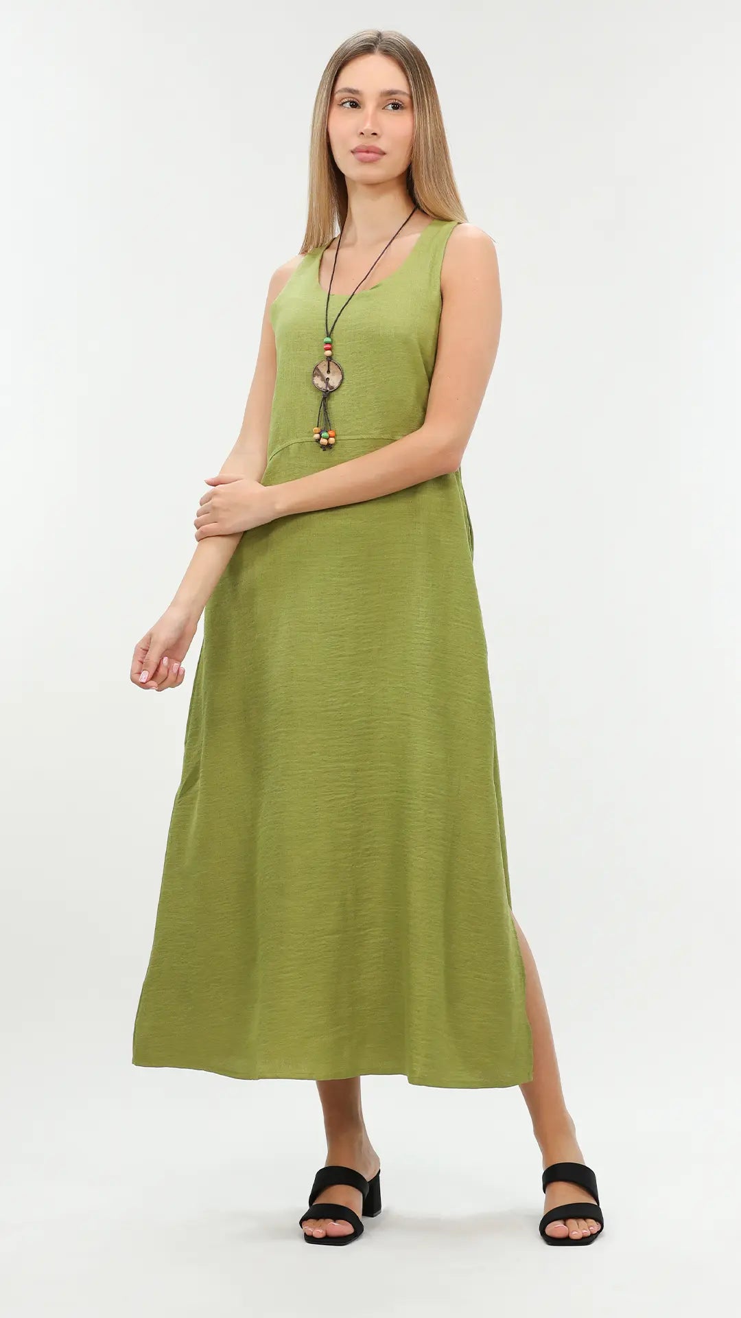 Green Maxi Dress With Open Side Cozy Open-Back Maxi Dress