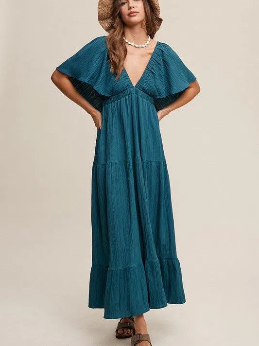 Fashion is an Attitude V-Neck Ruffle Sleeve Flowy Maxi Dress Fashionable Halter Neck Maxi Dress