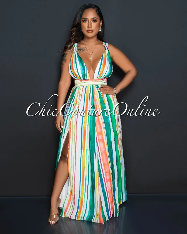 Gorell White Multi-Color Print Waist Cut-Out Maxi Dress Cozy Wrap Maxi Dress