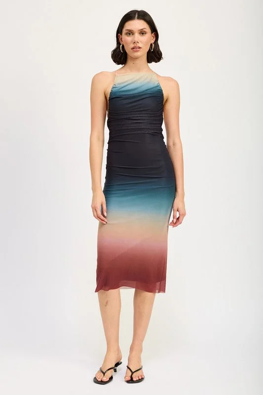 HALTER NECK OMBRE MAXI DRESS Trendy Satin Maxi Dress