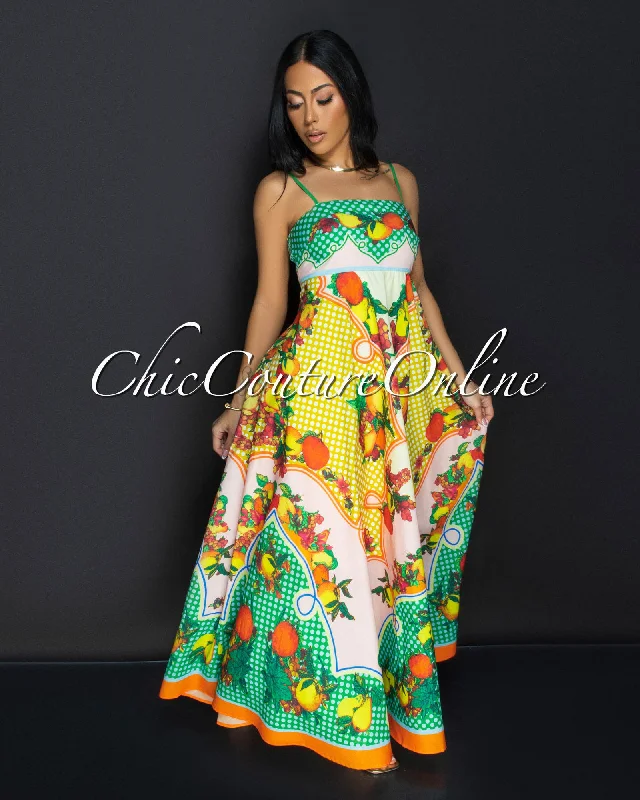 Liora Yellow Multi Tropical Maxi Dress Comfortable Ruffle Hem Maxi Dress