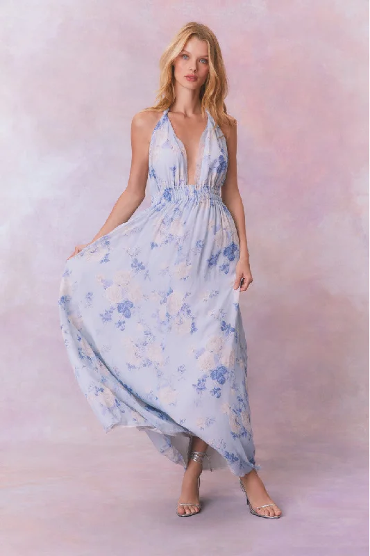 Love Fragrance Halter Maxi Dress-WHISPER BLUE Elegant Maxi Dress with Lace