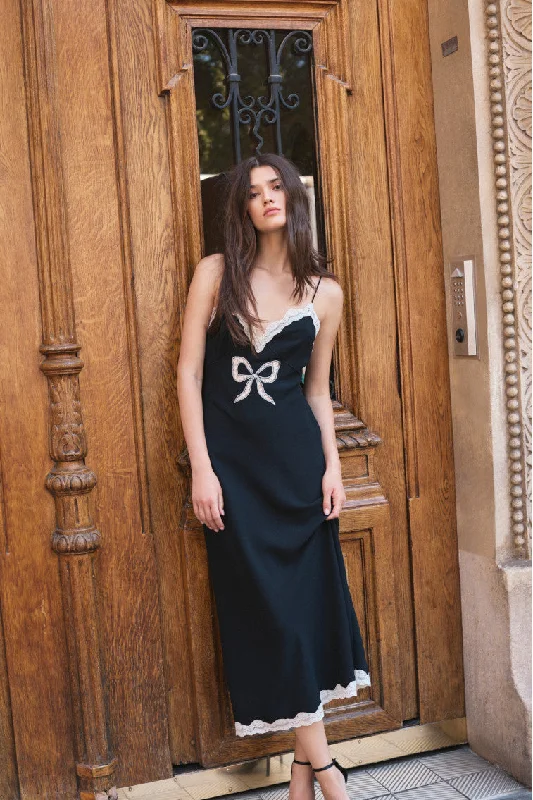 Manuela Bow Slip Maxi Dress - BLACK Fashionable Sleeveless Maxi Dress