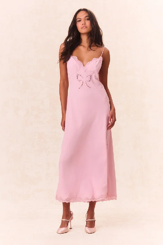 Manuela Bow Slip Maxi Dress Comfortable Maxi Dress with Belt