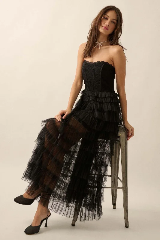 Midnight Enchantment Ruffled Corset Maxi Dress Comfortable Fit-and-Flare Maxi Dress