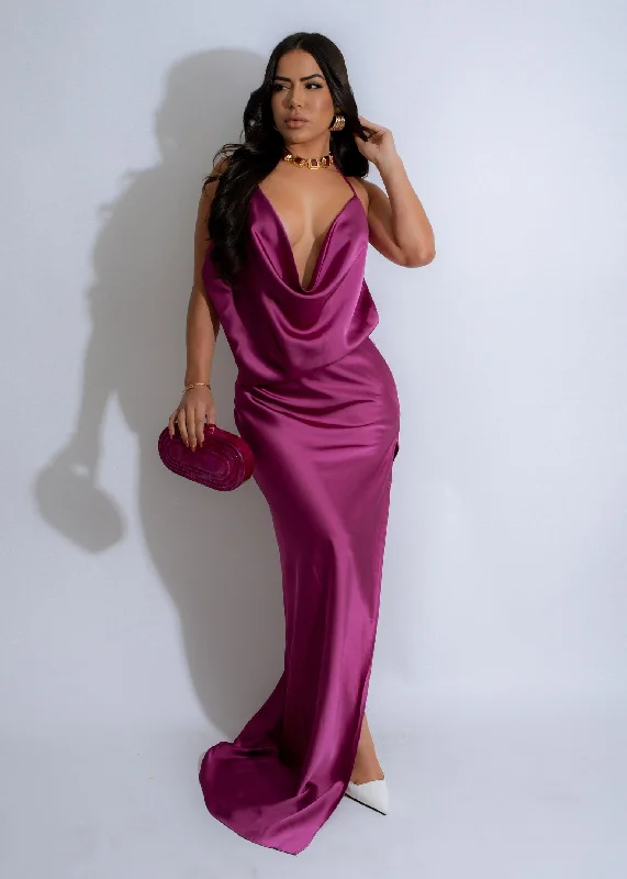 Moonlit Satin Slip Maxi Dress Purple Casual Maxi Dress with Pockets