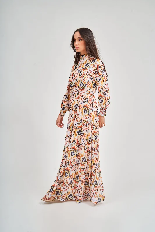 Multicolor Raglan Maxi Dress Fashionable Printed Maxi Dress