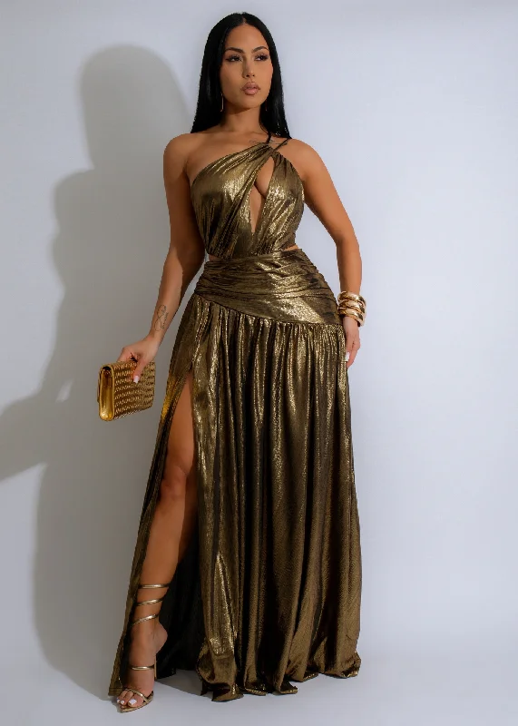 Nocturnal Elegance Maxi Dress Gold Fashionable Chiffon Maxi Dress