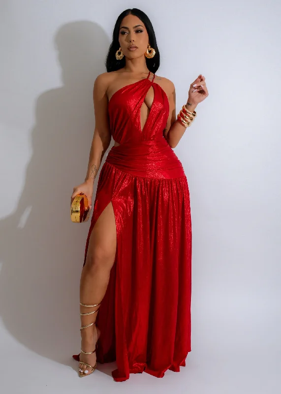 Nocturnal Elegance Maxi Dress Red Comfortable Maxi Dress with Belt