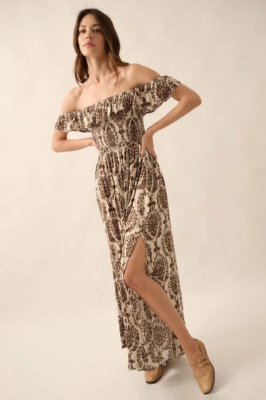 Opulent Beauty Ornate Floral-Print Maxi Dress Fashionable Sheer Maxi Dress