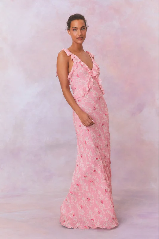 Orcene Floral Maxi Dress Elegant Maxi Dress with Drapes